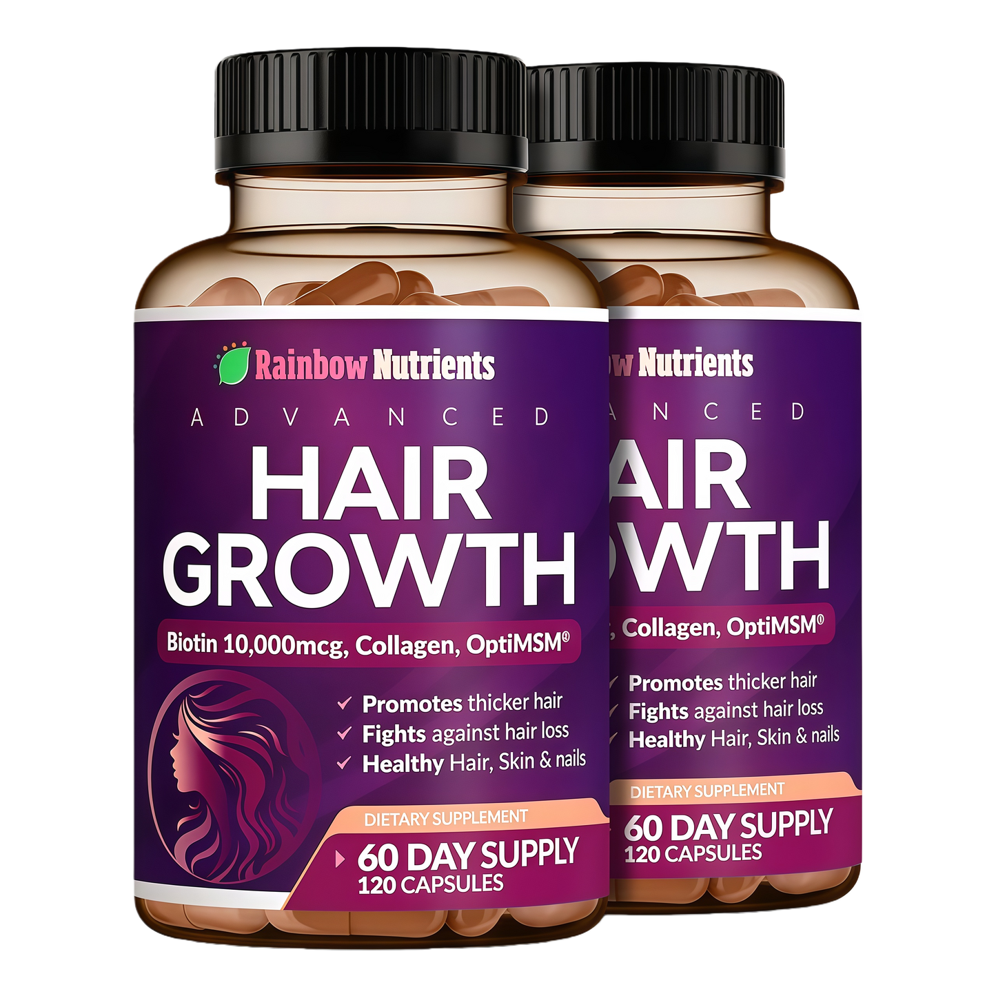 Rainbow Nutrients | Hair Growth Vitamins for Women | Biotin 10,000mcg, Collagen, Patented OptiMSM®, goMCT®, Saw Palmetto | Naturally Regrow Stronger & Healthier Hair, Skin and Nails | Stops Hair Loss | 60 Day Supply