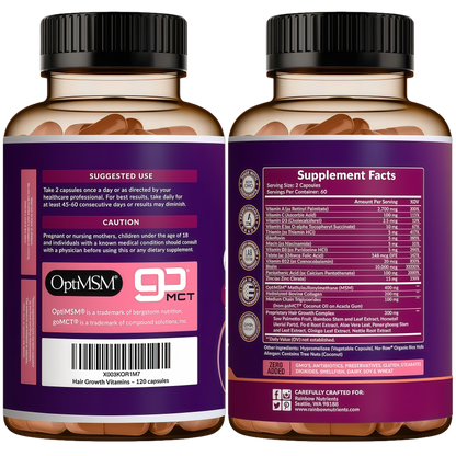 Rainbow Nutrients | Hair Growth Vitamins for Women | Biotin 10,000mcg, Collagen, Patented OptiMSM®, goMCT®, Saw Palmetto | Naturally Regrow Stronger & Healthier Hair, Skin and Nails | Stops Hair Loss | 60 Day Supply