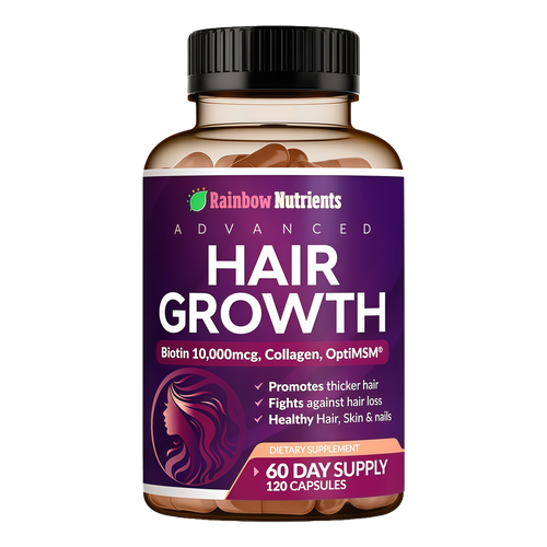Rainbow Nutrients | Hair Growth Vitamins for Women | Biotin 10,000mcg, Collagen, Patented OptiMSM®, goMCT®, Saw Palmetto | Naturally Regrow Stronger & Healthier Hair, Skin and Nails | Stops Hair Loss | 60 Day Supply
