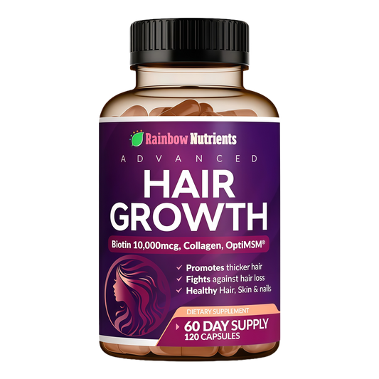 Rainbow Nutrients | Hair Growth Vitamins for Women | Biotin 10,000mcg, Collagen, Patented OptiMSM®, goMCT®, Saw Palmetto | Naturally Regrow Stronger & Healthier Hair, Skin and Nails | Stops Hair Loss | 60 Day Supply