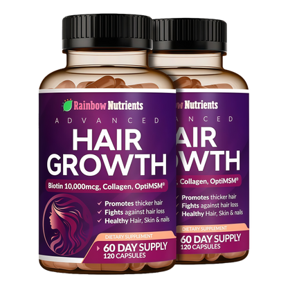 Rainbow Nutrients | Hair Growth Vitamins for Women | Biotin 10,000mcg, Collagen, Patented OptiMSM®, goMCT®, Saw Palmetto | Naturally Regrow Stronger & Healthier Hair, Skin and Nails | Stops Hair Loss | 60 Day Supply